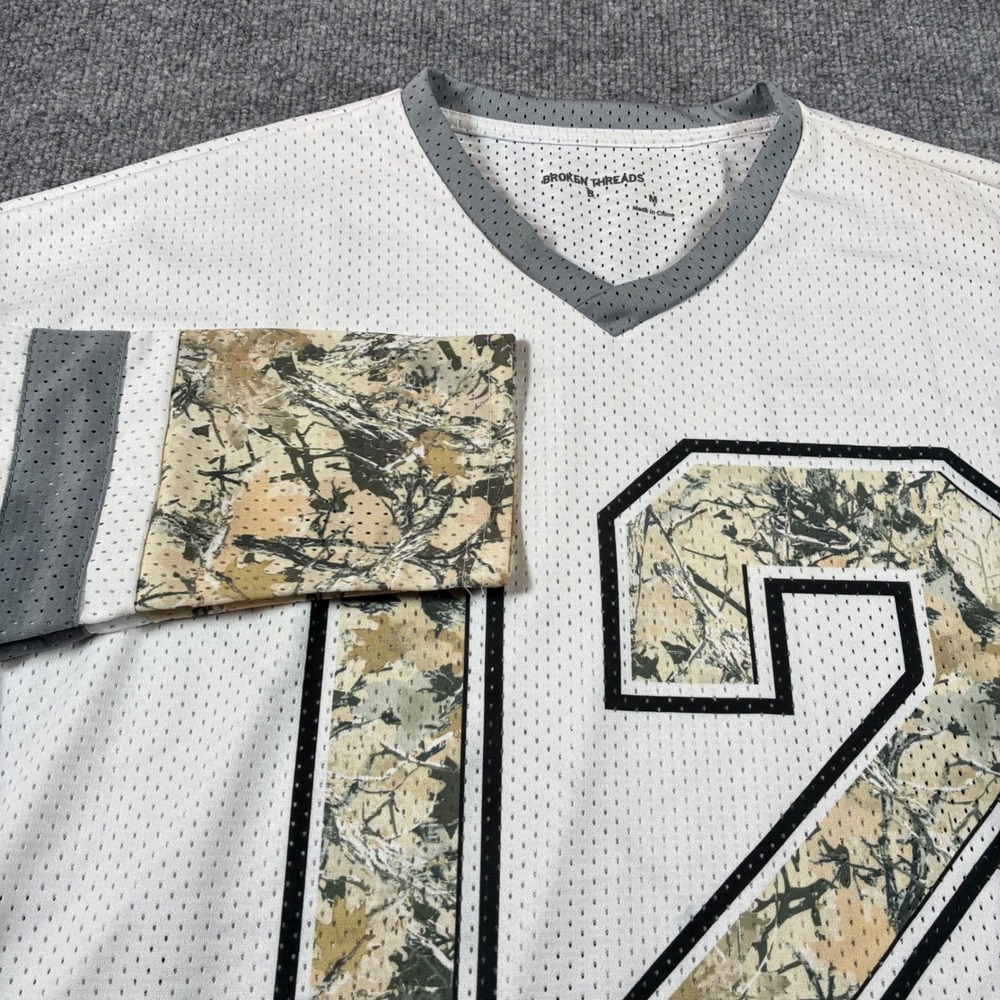 Broken Threads Hockey Jersey Mens M White Camo #12 Mesh Long Sleeve